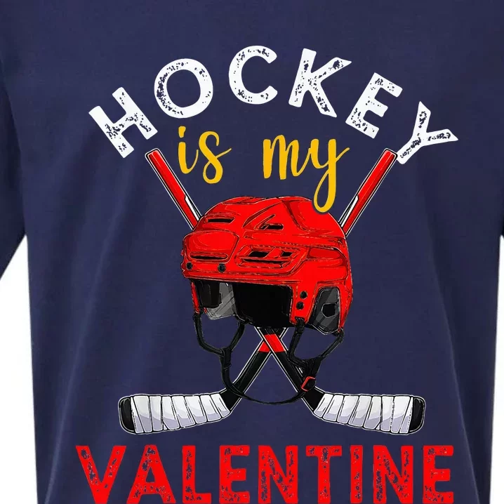 Hockey Is My Valentine Hockey Lover Valentines Day Sueded Cloud Jersey T-Shirt