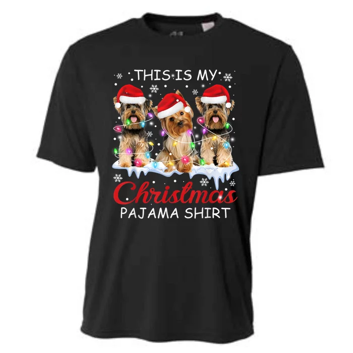 His Is My Christmas Pajama Santa Yorkie Dog Owners Cooling Performance Crew T-Shirt