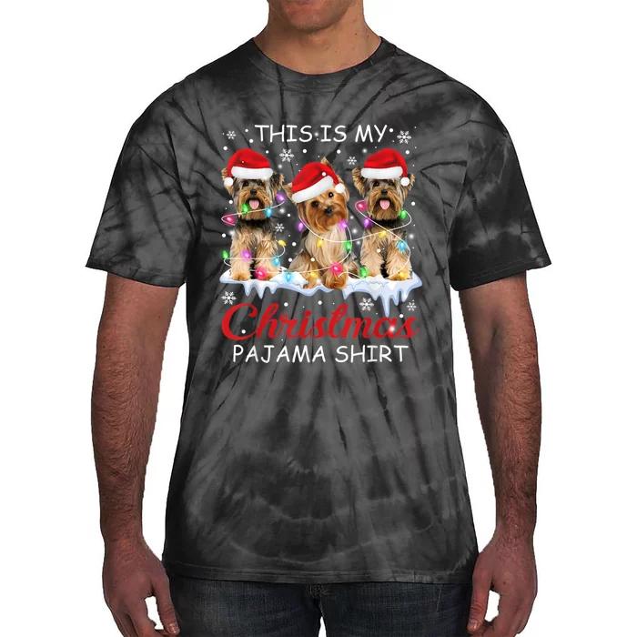 His Is My Christmas Pajama Santa Yorkie Dog Owners Tie-Dye T-Shirt