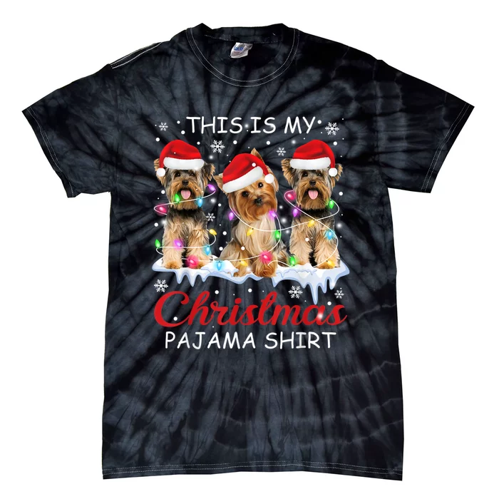 His Is My Christmas Pajama Santa Yorkie Dog Owners Tie-Dye T-Shirt