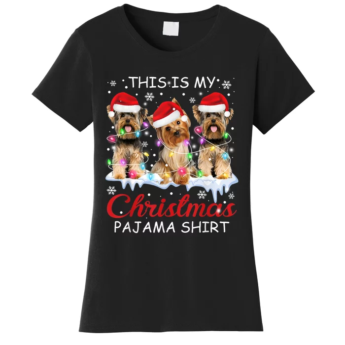 His Is My Christmas Pajama Santa Yorkie Dog Owners Women's T-Shirt