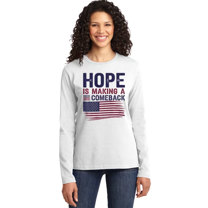 Hope Is Making A Comeback Us Flag Kamala Harris Tim Walz Premium Ladies Long Sleeve Shirt