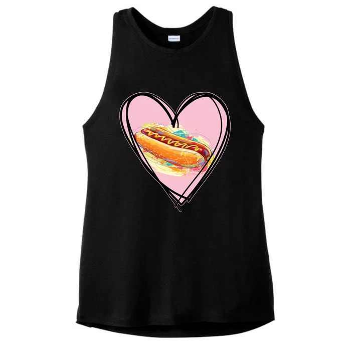 Hotdog Is My Valentine I Love Hotdog I Heart Hotdog Graphic Gift Ladies Tri-Blend Wicking Tank