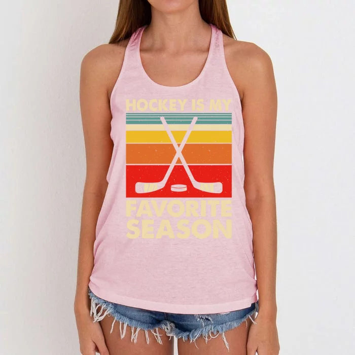 Hockey Is My Favorite Season Vintage Hockey Season Fans Gift Women's Knotted Racerback Tank