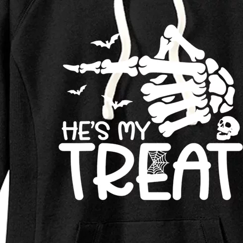 Hes Is My Treat And Shes Is My Trick Couples Skeleton Hand Gift Women's Fleece Hoodie