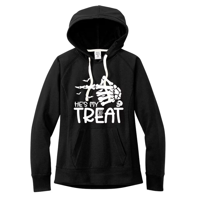 Hes Is My Treat And Shes Is My Trick Couples Skeleton Hand Gift Women's Fleece Hoodie