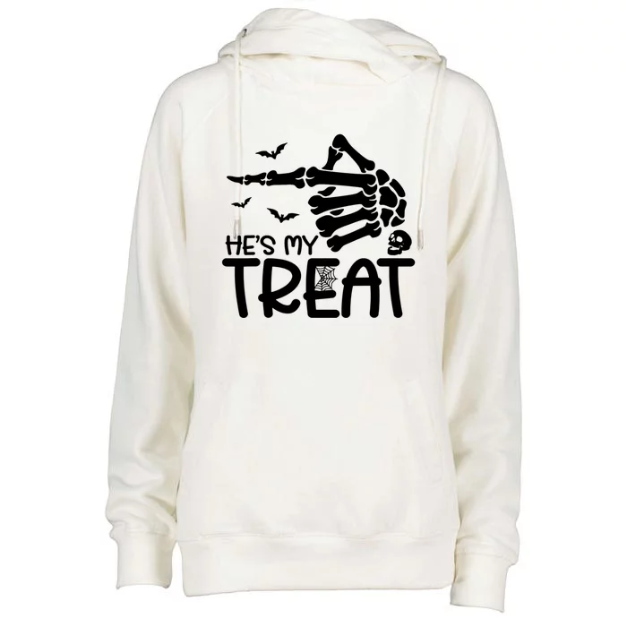 Hes Is My Treat And Shes Is My Trick Couples Skeleton Hand Gift Womens Funnel Neck Pullover Hood