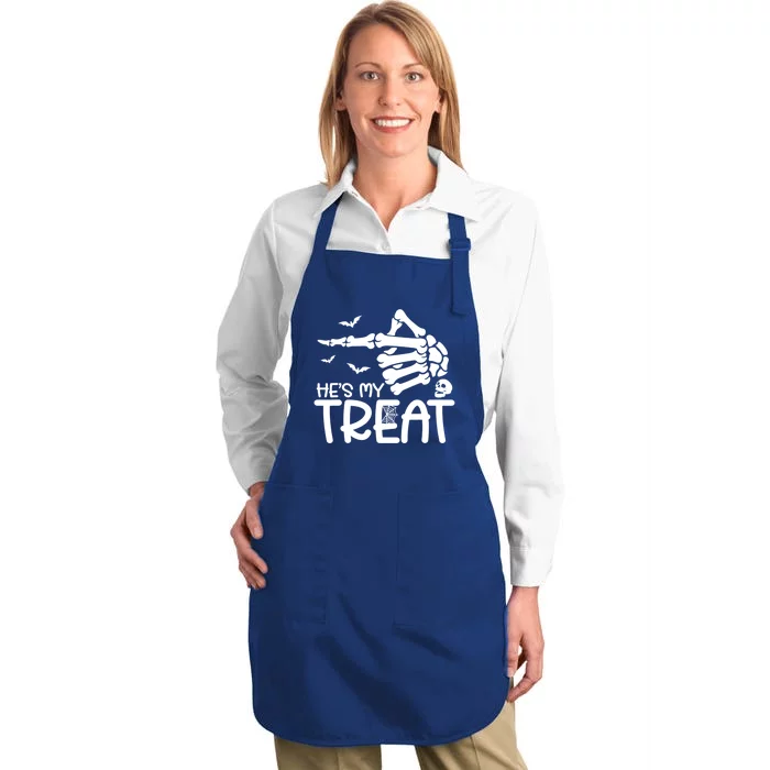 Hes Is My Treat And Shes Is My Trick Couples Skeleton Hand Gift Full-Length Apron With Pocket