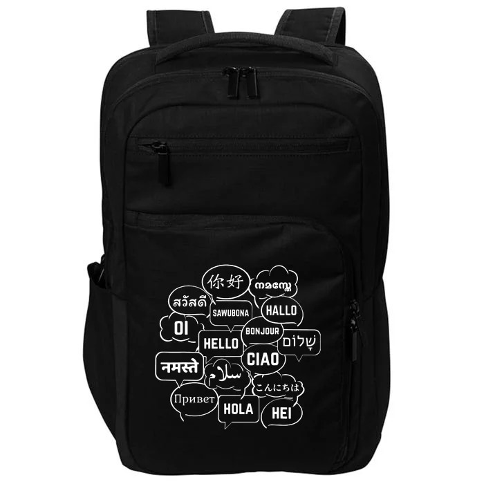 Hello In Many Languages Translator Globetrotter Polyglot Impact Tech Backpack