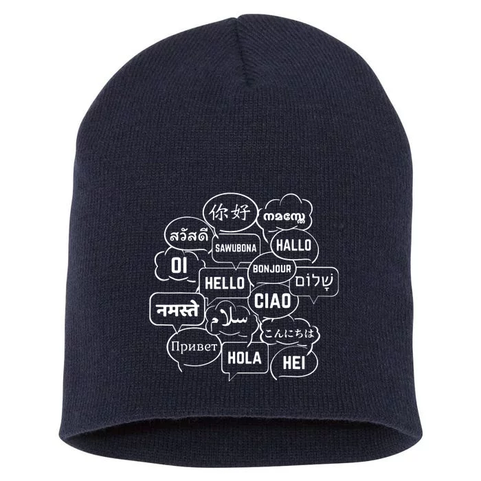 Hello In Many Languages Translator Globetrotter Polyglot Short Acrylic Beanie