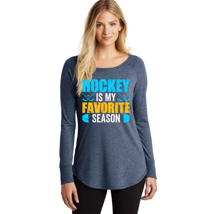 Hockey Is My Favorite Season Vintage Hockey Player Graphic Cute Gift Women's Perfect Tri Tunic Long Sleeve Shirt