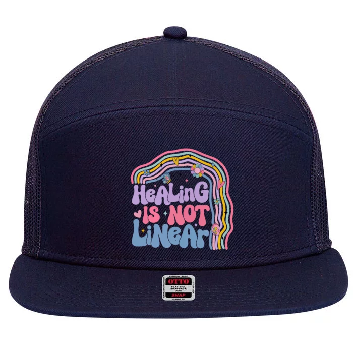 Healing Is Not Linear Mental Health Awareness Month 7 Panel Mesh Trucker Snapback Hat