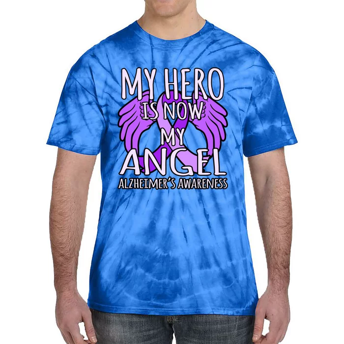 Hero Is Now My Angel Alzheimer's Awareness Purple Graphic Gift Tie-Dye T-Shirt