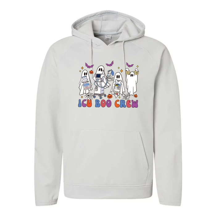 Halloween Icu Nurse Retro Icu Boo Crew Boo Ghosts Performance Fleece Hoodie