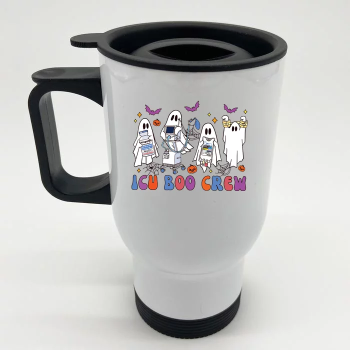 Halloween Icu Nurse Retro Icu Boo Crew Boo Ghosts Front & Back Stainless Steel Travel Mug