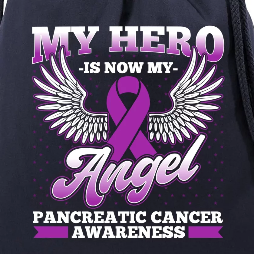 Hero Is Now My Angel Pancreatic Cancer Awareness Gift Drawstring Bag