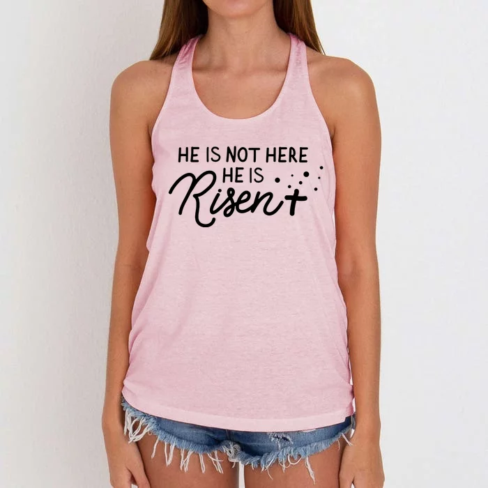 He Is Not Here He Is Risen Easter Jesus Women's Knotted Racerback Tank