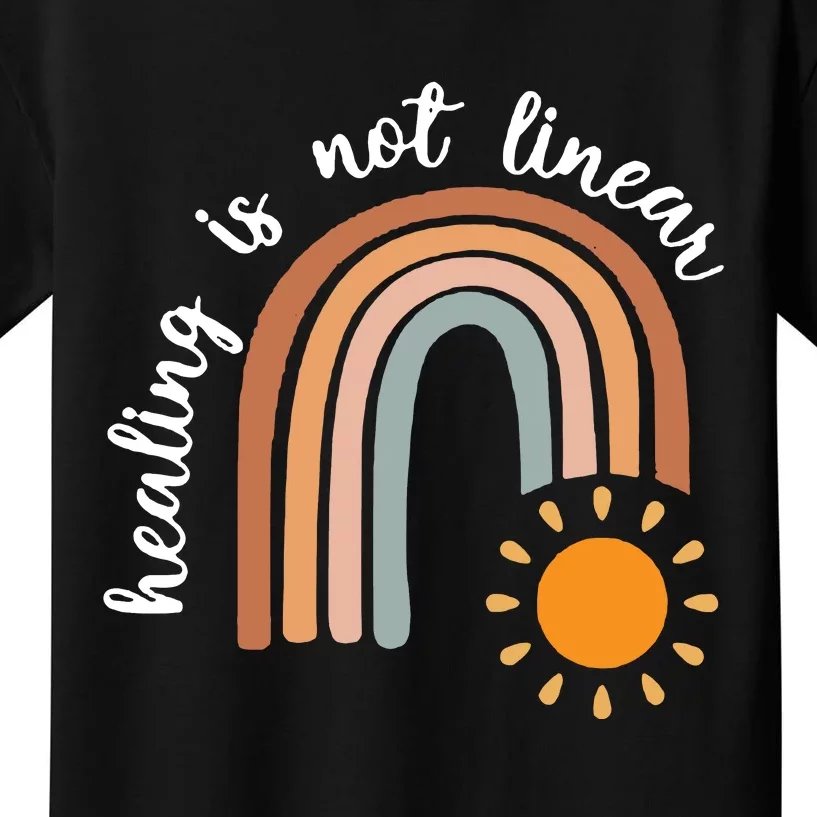 Healing Is Not Linear Mental Health Healing Is Not Linear Boho Rainbow Kids T-Shirt