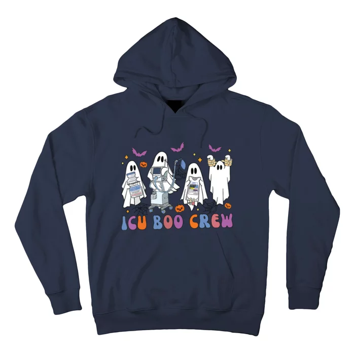 Halloween Icu Nurse Retro Icu Boo Crew Boo Ghosts Cropped Hoodie