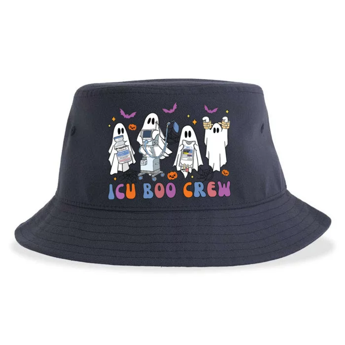 Halloween Icu Nurse Retro Icu Boo Crew Boo Ghosts Cropped Sustainable Bucket Hat