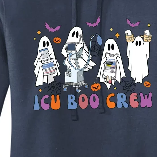 Halloween Icu Nurse Retro Icu Boo Crew Boo Ghosts Cropped Women's Pullover Hoodie