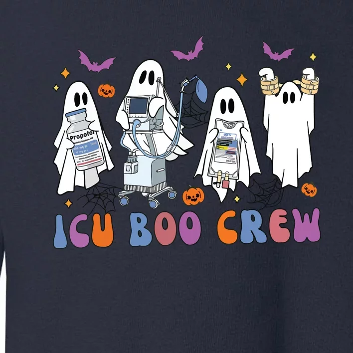 Halloween Icu Nurse Retro Icu Boo Crew Boo Ghosts Cropped Toddler Sweatshirt