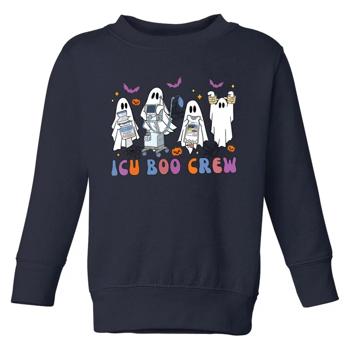 Halloween Icu Nurse Retro Icu Boo Crew Boo Ghosts Cropped Toddler Sweatshirt