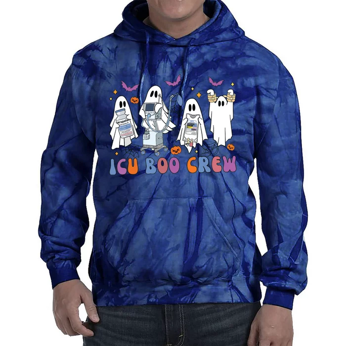 Halloween Icu Nurse Retro Icu Boo Crew Boo Ghosts Cropped Tie Dye Hoodie