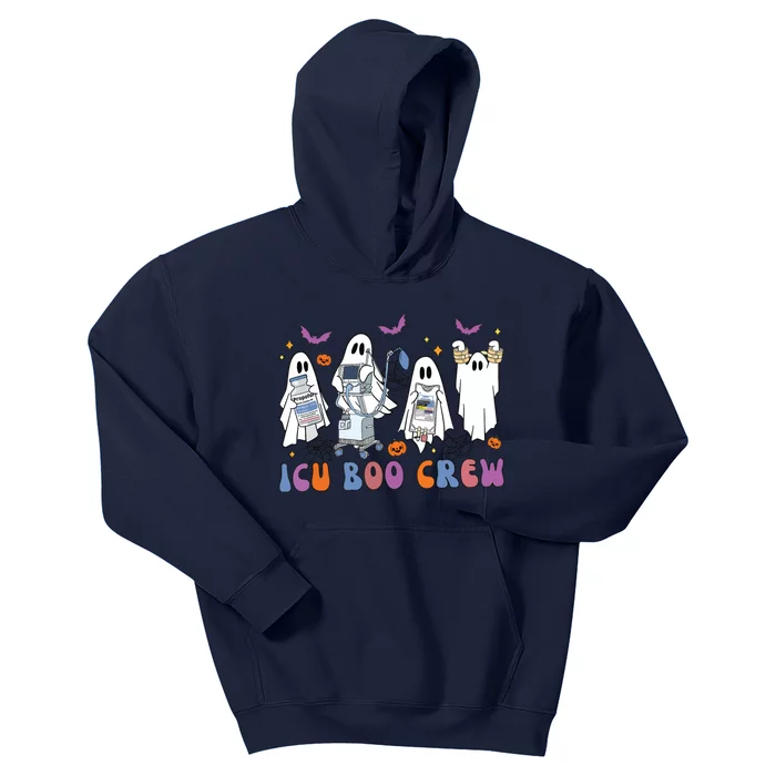 Halloween Icu Nurse Retro Icu Boo Crew Boo Ghosts Cropped Kids Hoodie