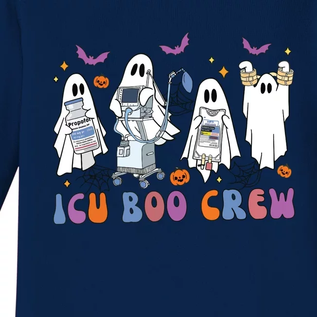 Halloween Icu Nurse Retro Icu Boo Crew Boo Ghosts Cropped Baby Long Sleeve Bodysuit