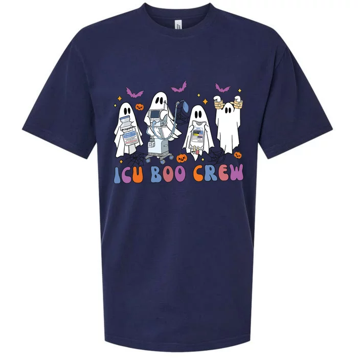 Halloween Icu Nurse Retro Icu Boo Crew Boo Ghosts Cropped Sueded Cloud Jersey T-Shirt