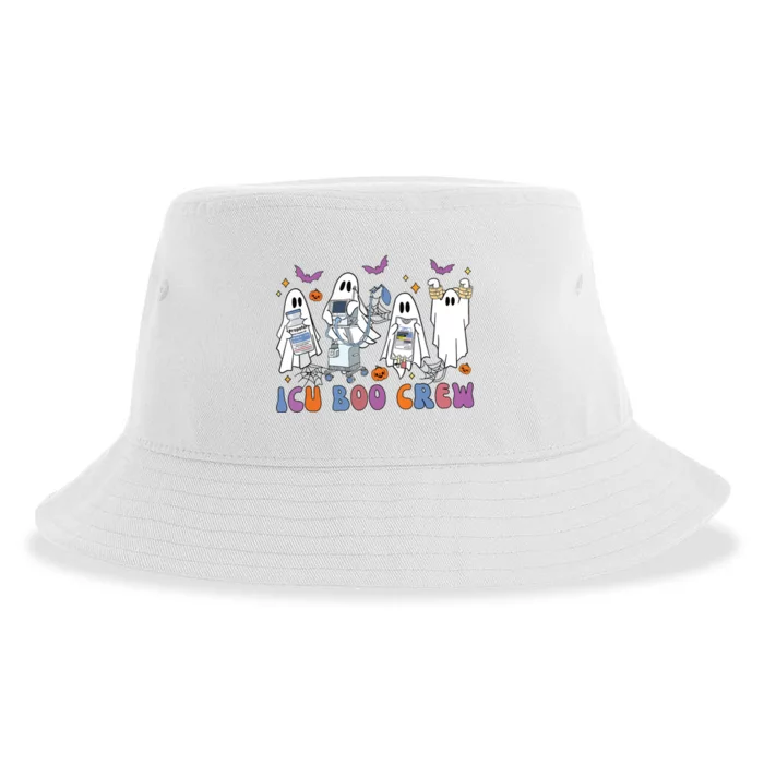 Halloween Icu Nurse Retro Icu Boo Crew Boo Ghosts Cropped Sustainable Bucket Hat