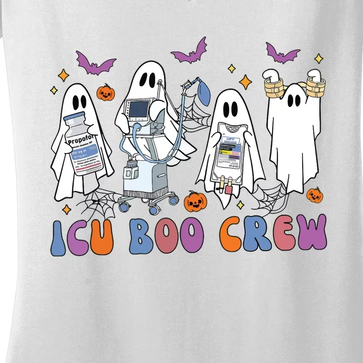 Halloween Icu Nurse Retro Icu Boo Crew Boo Ghosts Cropped Women's V-Neck T-Shirt