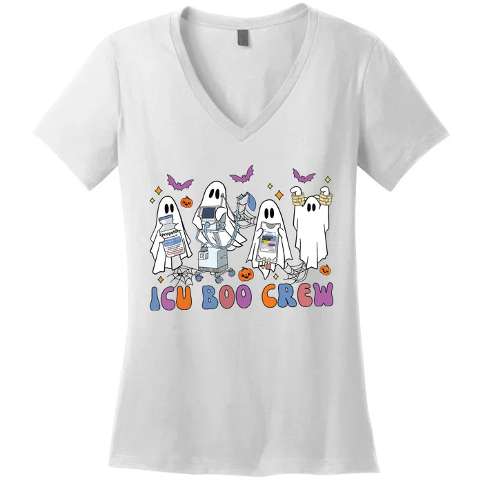 Halloween Icu Nurse Retro Icu Boo Crew Boo Ghosts Cropped Women's V-Neck T-Shirt