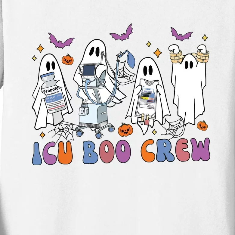 Halloween Icu Nurse Retro Icu Boo Crew Boo Ghosts Cropped Kids Long Sleeve Shirt