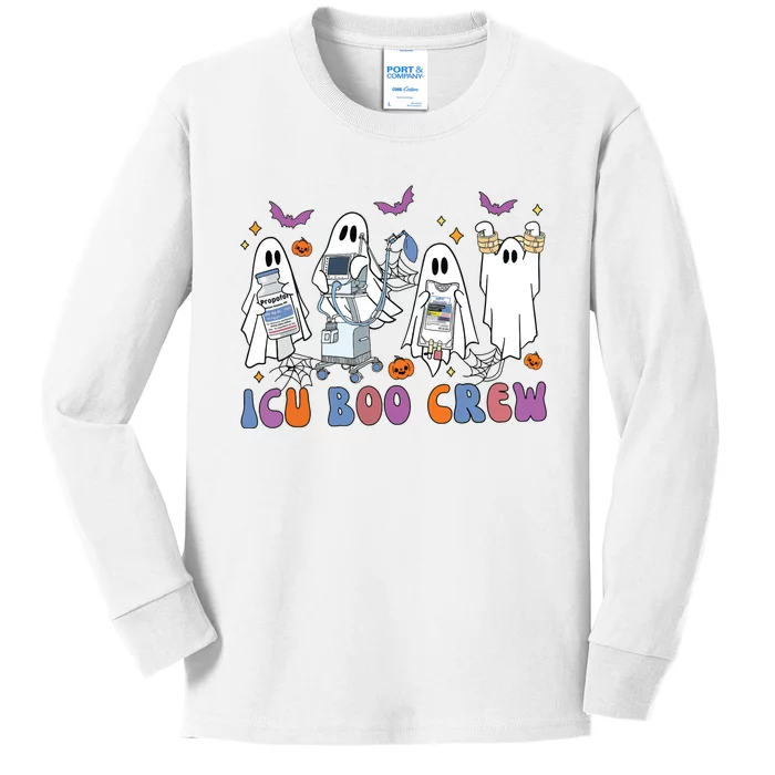 Halloween Icu Nurse Retro Icu Boo Crew Boo Ghosts Cropped Kids Long Sleeve Shirt