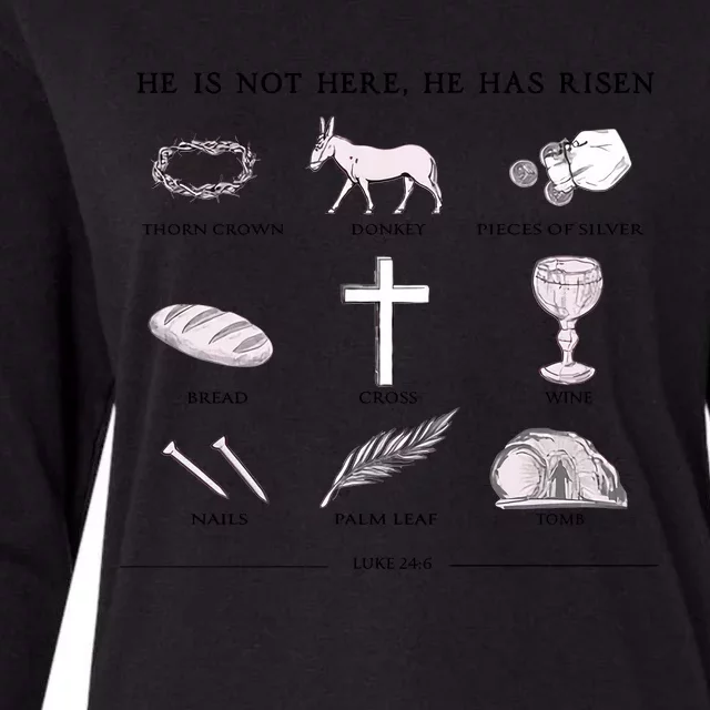 He Is Not Here He Has Risen Christian Jesus Easter Day Family Matching Womens Cotton Relaxed Long Sleeve T-Shirt