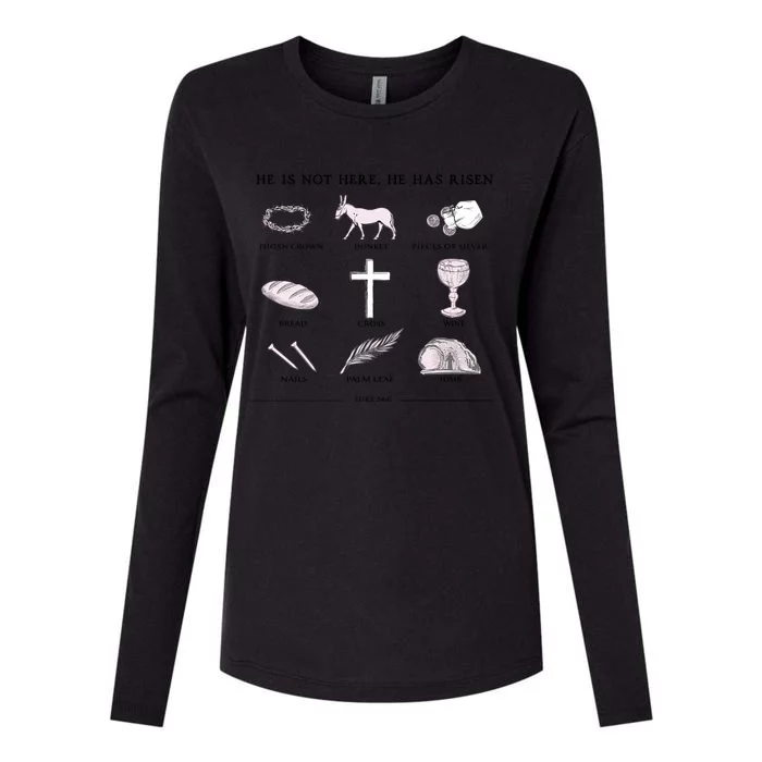 He Is Not Here He Has Risen Christian Jesus Easter Day Family Matching Womens Cotton Relaxed Long Sleeve T-Shirt