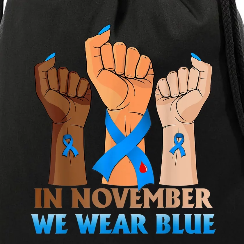 Hand In November We Wear Blue Diabetes Awareness Month Drawstring Bag