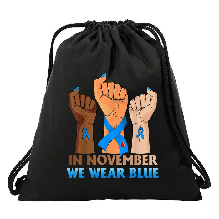 Hand In November We Wear Blue Diabetes Awareness Month Drawstring Bag