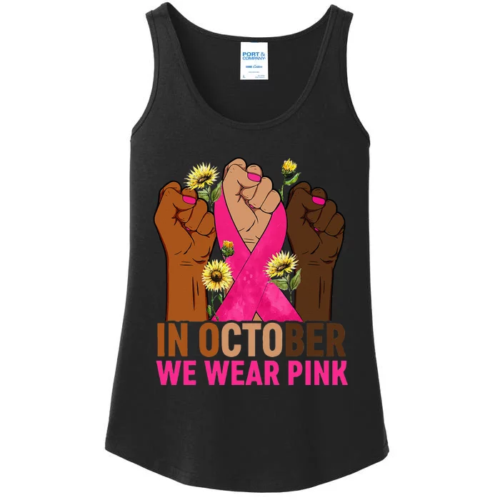 Hand In October We Wear Pink Breast Cancer Awareness Month Ladies Essential Tank