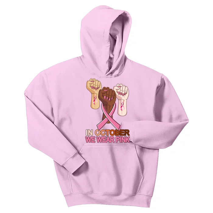 Hand In October We Wear Pink Breast Cancer Awareness Month TShirt Kids Hoodie