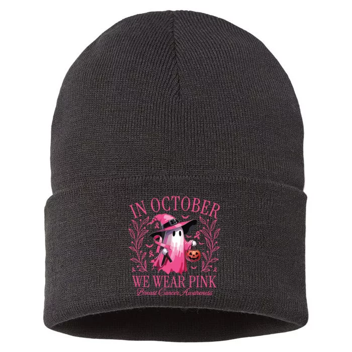 Halloween In October We Wear Breast Cancer Awareness Sustainable Knit Beanie