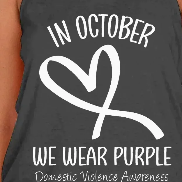 Heart In October We Wear Purple Domestic Violence Awareness Women's Knotted Racerback Tank