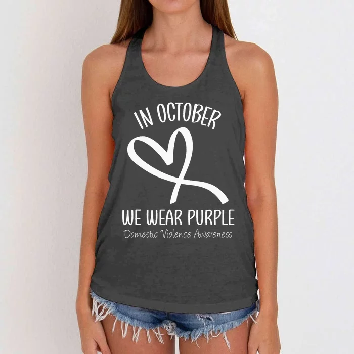 Heart In October We Wear Purple Domestic Violence Awareness Women's Knotted Racerback Tank