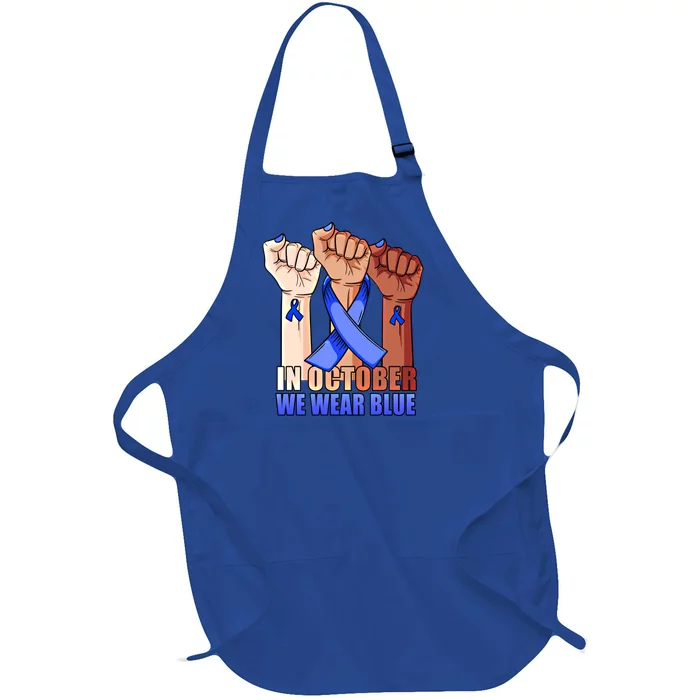 Hand In October We Wear Blue Colon Cancer Awareness Month Cool Gift Full-Length Apron With Pocket