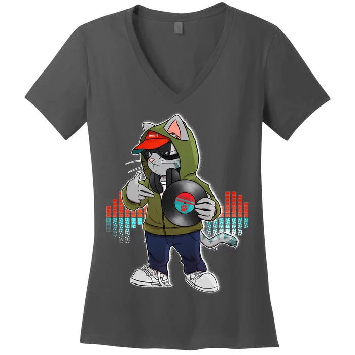 Hip Hop DJ Cat Catnip Records Women's V-Neck T-Shirt