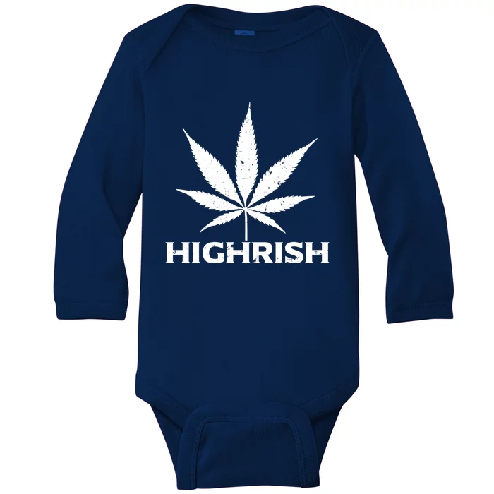 Highrish Irish Pot Leaf St Pattys Day Stoner Gift Baby Long Sleeve Bodysuit