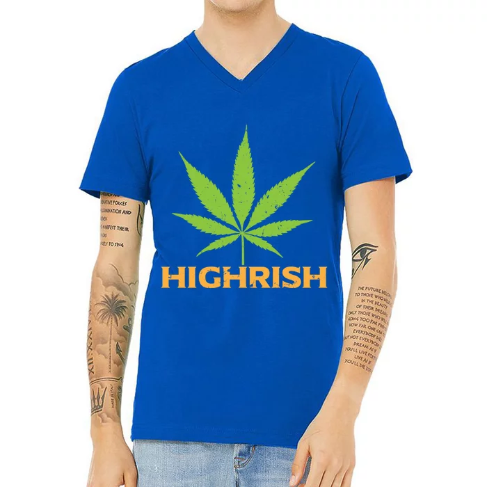 Highrish Irish Pot Leaf St Pattys Day Stoner Gift V-Neck T-Shirt