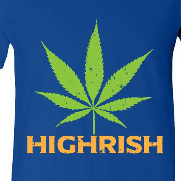 Highrish Irish Pot Leaf St Pattys Day Stoner Gift V-Neck T-Shirt